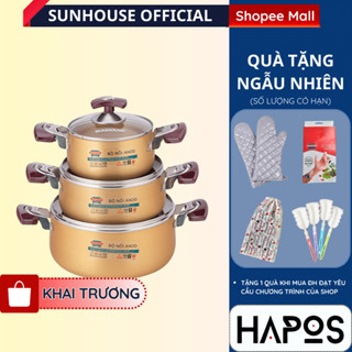 Bộ 3 Nồi Nhôm Anod SUNHOUSE SH6634N 16-20-24cm Dùng Với Bếp Ga Bếp Hồng Ngoại Không Dùng Trên Bếp Từ - HAPOS