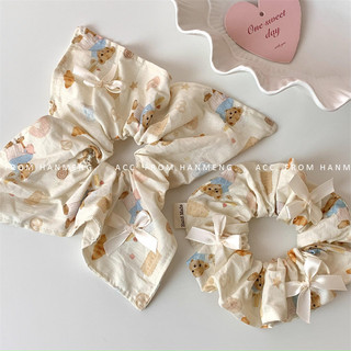 Sweetheart Ole Chef Gấu Kem Vàng Nơ Vuông Khăn Scrunchy Tóc Cô Gái Dây Tóc Phụ Kiện Tóc