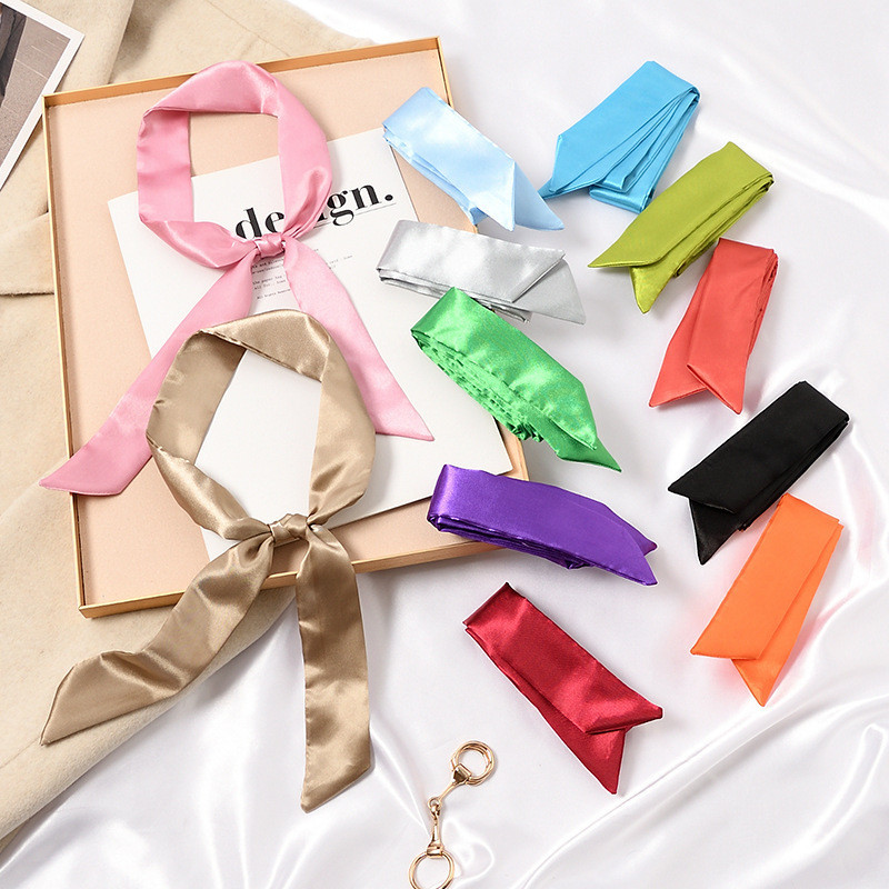 Khăn Lụa Tóc Nữ Màu Trơn Buộc Tóc Khăn Trùm Đầu Dải Dài Khăn Nhỏ Dây Buộc Túi Tay Cầm Ruy Băng Cà Vạ