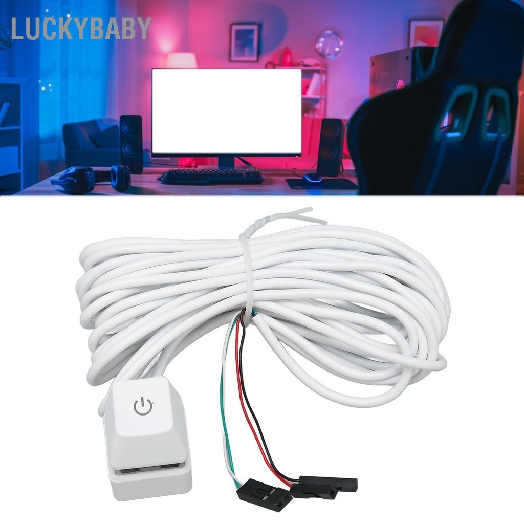 LUCKYBABY Công tắc nguồn PC Nút cơ màu trắng xanh có đèn nền Cắm và chạy cho máy tính để bàn Chơi game văn phòng
