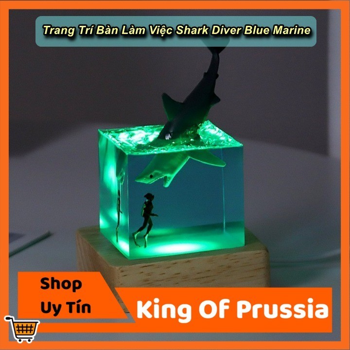 [HCM] - Đèn Bàn Trang Trí Decor 3D Shark Diver Blue Marine Cao Cấp LED Đa Sắc , Cubic 5 cm - King Of