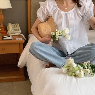 Áo sơ mi ngắn tay đơn giản kiểu Pháp ngọt ngào mùa hè mới dành cho nữ 240525