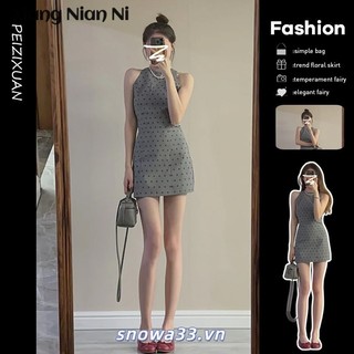 Xiang Nian Ni Mới Nữ Duyên Dáng Đầm Áo Vest Slim-Fit Không Tay Chấm Bi Hông Váy
