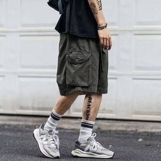 Summer Overalls Men's Japanese Loose Fashionable Elastic Waist Cropped Pants Casual Pants Fashionable Fashionable Brand Multi-Pocket Shorts Men QH47