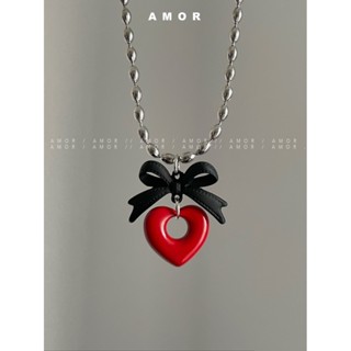 Punk Retro Phong Cách Đỏ Đen Thắt Nơ Tình Yêu Vòng Cổ y2k Ngọt Ngào Và Thoáng Mát choker