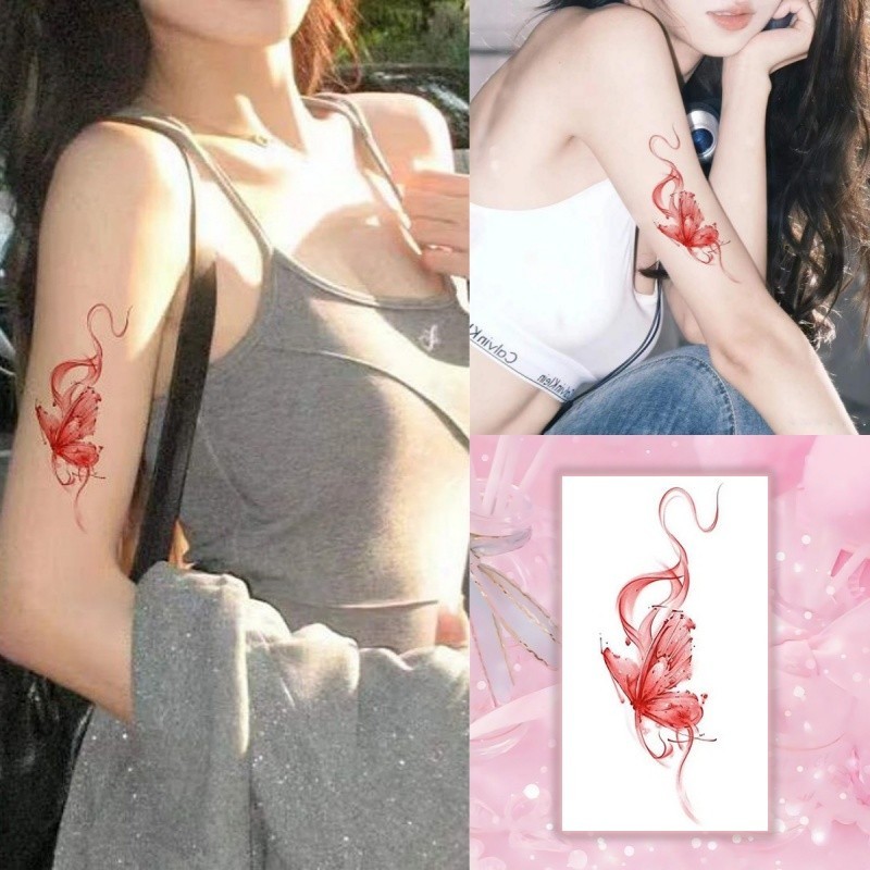 Hình xăm hình bướm đuôi đỏ hình xăm cô gái dễ thương xăm cánh tay chống thấm nước kéo dài trong 7 ng