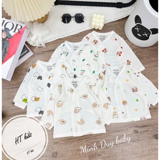 Áo Sơ Sinh Dài Tay Cài Chéo MD Kids Chất Petit Mềm Mát Nền Trắng Họa Tiết Cho Bé Sơ Sinh Bé Trai Bé Gái 0-9m (3-9kg)