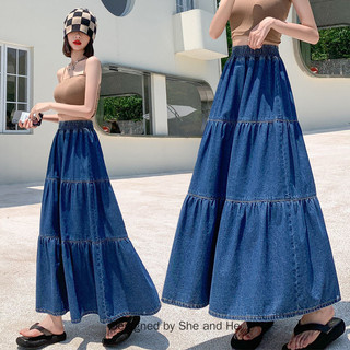 Màu Trơn Váy Denim Bánh Pettiskirt Giữa Chiều Dài Váy Mỏng Phong Cách Plus Kích Thước Quần Áo Nữ