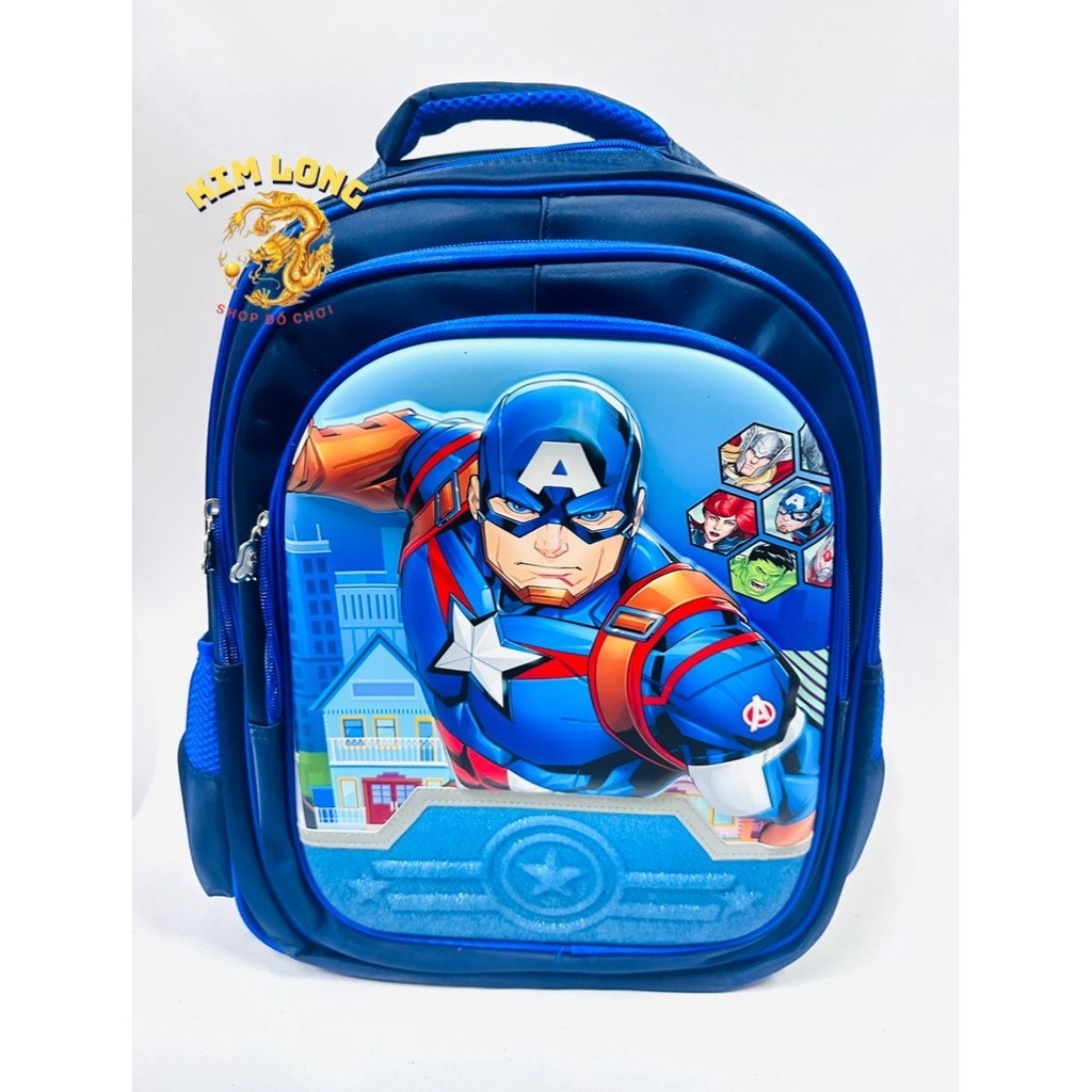 Hình Balo Cặp đi học cho bé trai cấp 1 tiểu học Lớp 1 2 3 4 5 hình siêu nhân Caption American