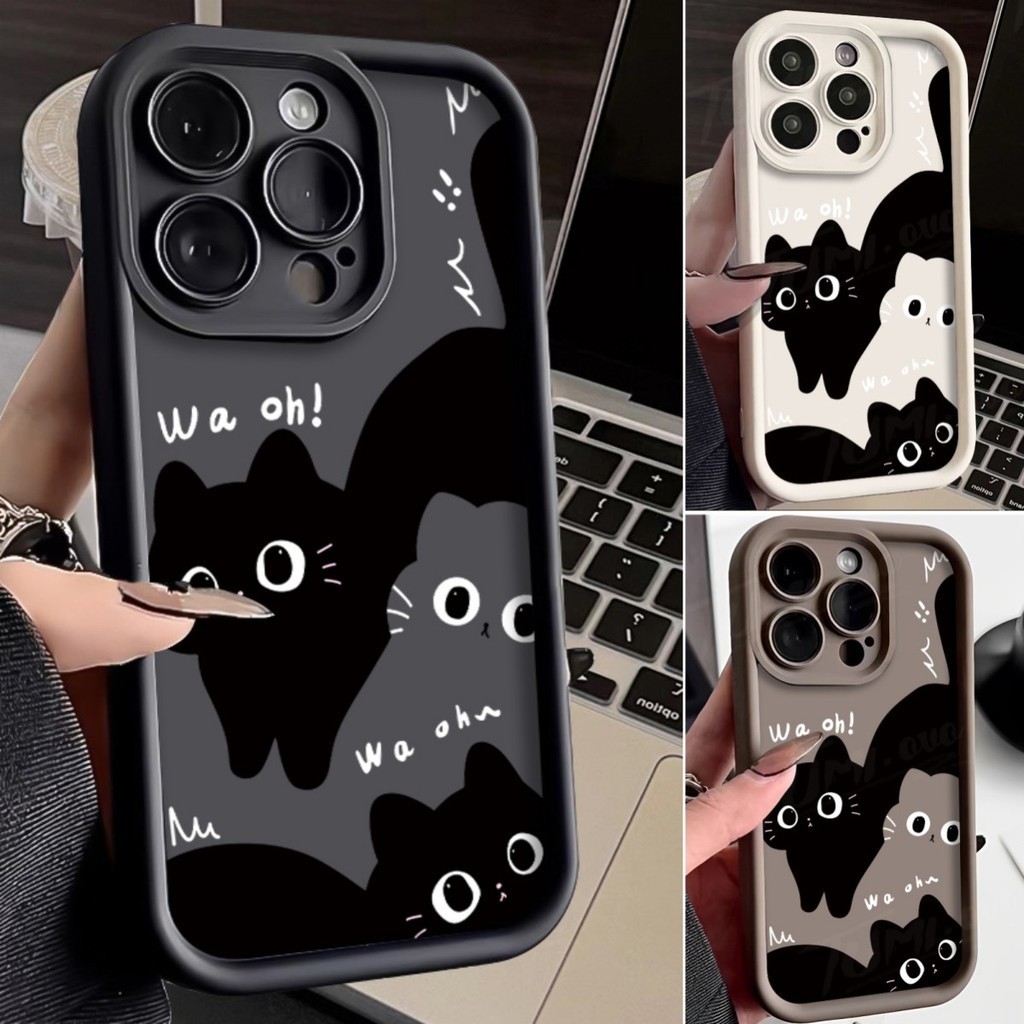 Vỏ AMK Xiaomi 14T 13T 12T 11T 11 12 13 14 Lite Poco F6 X6 M6 M5 C65 C40 F5 X5 F4 F3 X4 X3 GT NFC M5S M4 M3 Pro 5G 4G NE trong suốt Mèo dễ thương màu đen chống rung Vỏ điện thoại JGS
