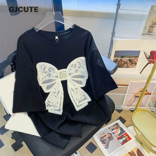Gjcute Mùa Hè Sang Trọng Ngọt Ngào Kawaii Nơ Nữ Tee Thường Ngày Phù Hợp Với Áo Thun Rời Nhật Bản Dạo Phố Cổ Tròn Áo Y2k Thẩm Mỹ WTD