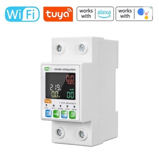 Tuya WiFi Bộ ngắt mạch thông minh Đèn nền Đồng hồ đo năng lượng một pha Tự động đóng lại với màn hình LCD Hỗ trợ ứng dụng Điều khiển từ xa Quá / Dưới điện áp Rò rỉ quá mức