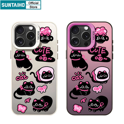 Suntaiho Thẩm Mỹ Mèo Đen Họa Tiết Ốp lưng Iphone 16 15 14 13 12 11 Pro Max TPU Silicon Mềm Cao Cấp Chống Sốc Ốp Lưng