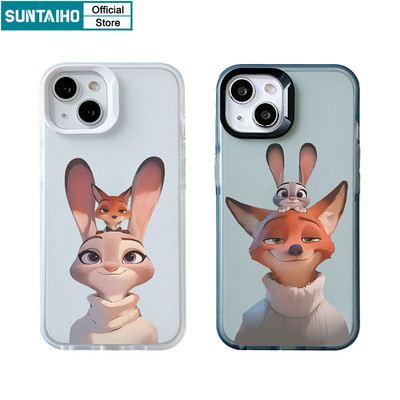 Suntaiho Hoạt Hình Ngộ nghĩnh Fox Cặp Đôi Họa Tiết Trong Suốt Mờ Dành Cho Iphone 11 12 13 14 15 16 Pro Max IP 7 8 Plus Iphon X Xs XR Xs Max TPU Silicon Mềm Cao Cấp Chống Sốc Ốp điện thoại