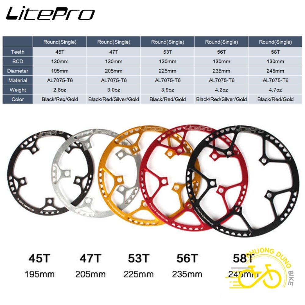 Đĩa rời nhôm xe đạp LITEPRO 130BCD 45T / 47T / 53T / 56T / 58T