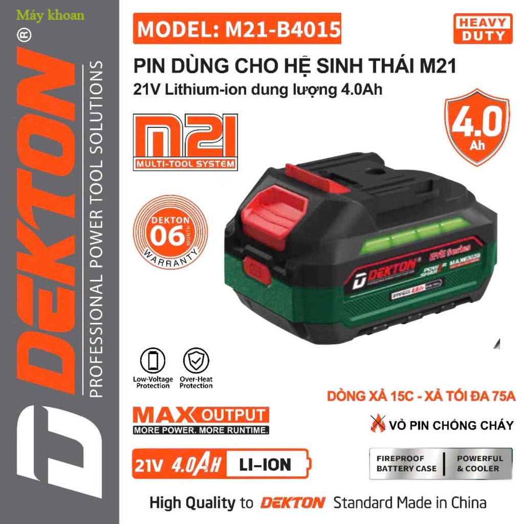 Máy khoan Pin Dekton /  Dung Lượng 4aH / M21-B4015PRO  / Có Giới Hạn/ Chân Pin Phổ Thông