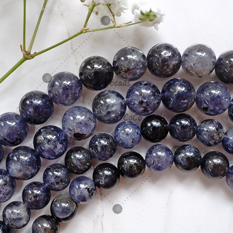 Đá Iolite Tự Nhiên Tròn Mịn cho DIY Phụ Kiện