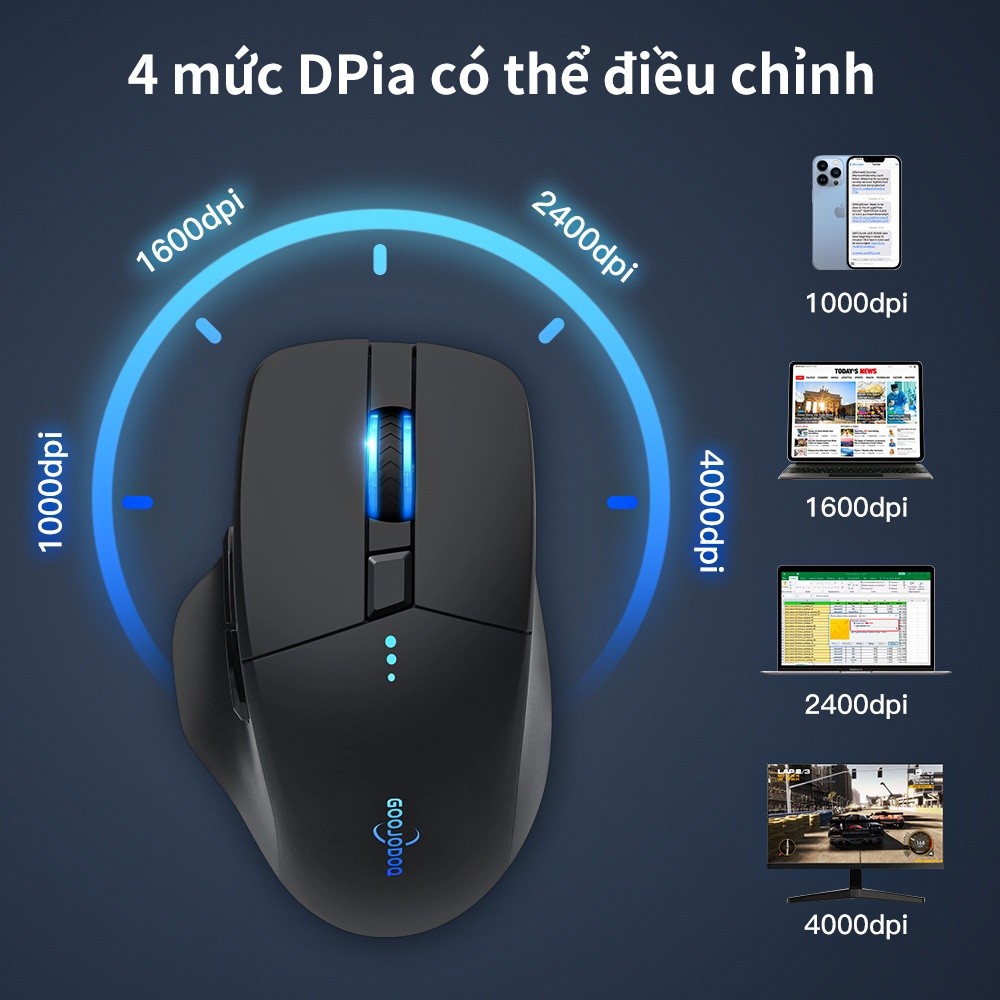Chuột không dây GOOJODOQ Bluetooth 4000DPI Máy tính USB 2.4GHz Công thái học cho chơi game | BigBuy360 - bigbuy360.vn