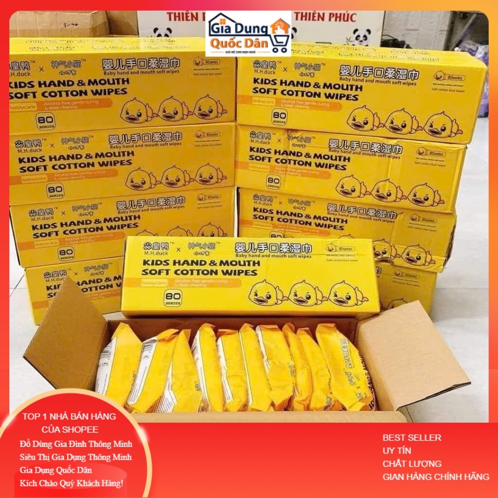 THÙNG 10 GÓI KHĂN GIẤY ƯỚT VỊT VÀNG - GẤU DÂU MINI ĐA NĂNG KHÔNG CỒN KHÔNG CHẤT BẢO QUẢN TIỆN ÍCH