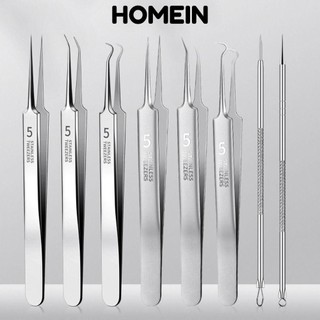 Loại bỏ mụn đầu đen HOMEIN, Kim Hỗ trợ giảm mụn chuyên nghiệp không gỉ, Bộ nhíp chăm sóc da mặt cứng cao cấp cong cao cấp