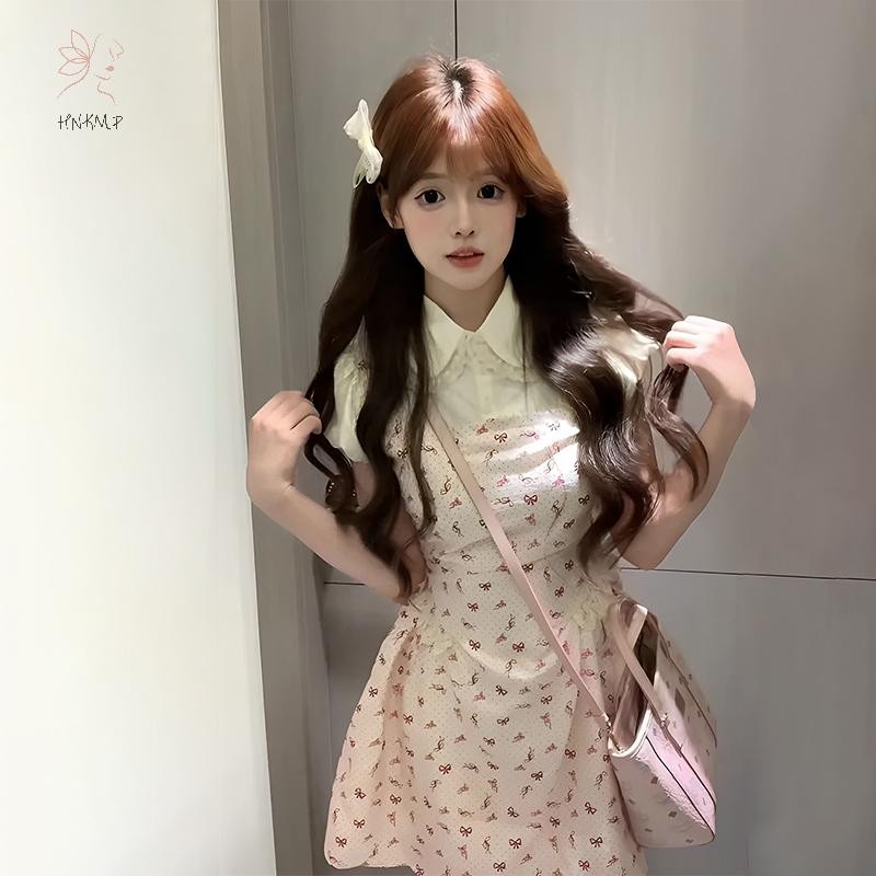 Hnkmp Dễ Thương Peter Pan Cổ Áo Giả Hai Mảnh Hoa Nữ Sinh Viên Mùa Hè Công Chúa Váy Ngắn.