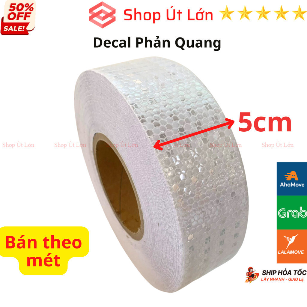 Decal phản quang màu Trắng rộng 5cm, băng keo phản quang bán theo mét - Shop Út Lớn
