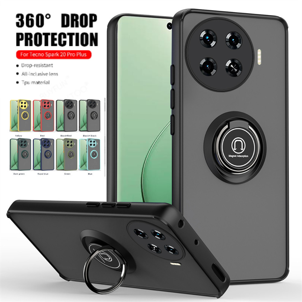 Ốp điện thoại bảo vệ PC cứng trong suốt mờ cho Tecno Spark 20 Pro + Spark20 Pro Plus 4G Ring Stand C