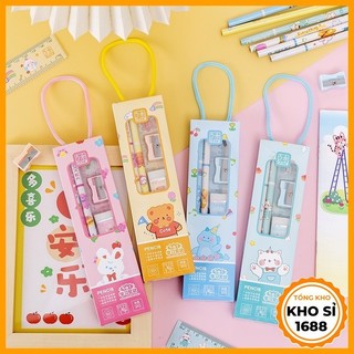 Hộp quà 5 chi tiết cute (có dây) quà tặng học sinh - set quà tặng dụng cụ học tập giá rẻ E1422