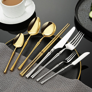 Oukeai 304 Bộ Đồ Ăn Inox Eo Nhỏ Pháp Phương Tây Bộ Đồ Ăn Bề Mặt Gương Thìa Inox Nĩa Đũa