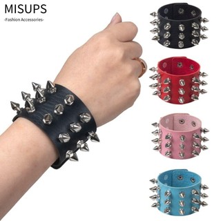 MISUPS Vòng đeo tay bằng da Pu, Dây đeo cổ tay màu đen có thể điều chỉnh Gothic, Unisex Punk Đinh tán Spike Cuff Bangle