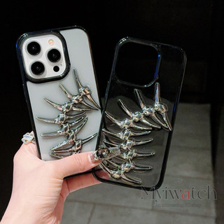 Ốp lưng trong suốt xương cá bằng kim loại 3D cho iPhone 16 15 14 13 12 11 Pro Max 14 15 Plus Thiết kế thả dính sáng tạo bảo hiểm đầy đủ Thiết kế lỗ gương lỗ lớn Vỏ chống rơi