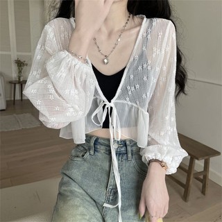 Áo len chống nắng dài tay ren xù mỏng mùa hè dành cho nữ