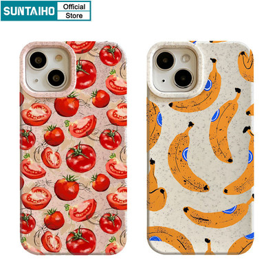 Suntaiho Ốp lưng Iphone Hàn quốc Đẹp Vỏ Cute Ngộ nghĩnh Họa Tiết Chuối Cà Chua Ốp Điện Thoại Silicon Mềm Cao Cấp Chống Sốc Cho Iphone 15 14 12 13 11 Pro Max IP 7 8 Plus Iphon X Xs XR Xs Max Ốp Lưng