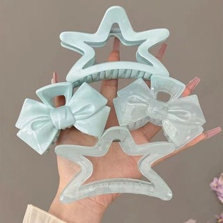 Bé gái kẹp tóc nơ xanh sao cá mập kẹp thời trang acrylic kẹp phụ kiện tóc cho nữ