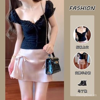 Phụ Nữ Slim-fit V Cao Cấp Hai Mảnh Hot Girl Váy Phong Cách Top Phù Hợp Với Cổ Nguyên Chất Tay Ngắn Mùa Hè 2024 Phong Cách Mới Desire MQU3