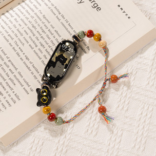 Dây đeo vòng tay mèo đen dễ thương cho Xiaomi Mi Band 10 9 8 7 Đồng hồ thông minh Xiami MIband 5 6 Mi 3 4 Ajustbale Dây đeo cổ tay Phụ kiện