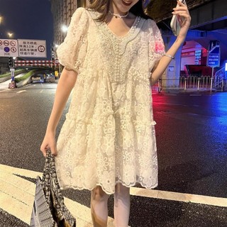 Công Nghiệp Nặng Nữ Thiết Kế Cổ Chữ V Ren Ngắn Tay Cao Cấp Đầm Công Chúa Đính Hạt Sản Phẩm Mới Thêu Mùa Hè