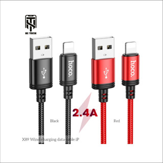 Dây sạc giá rẻ Hoco, hỗ trợ sạc nhanh 2.4A truyền dữ liệu từ USB sang ln, dây bện dù dài 1m.(đỏ + đen)