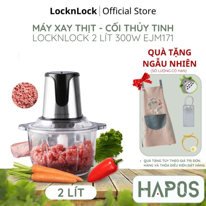 Máy xay thịt cối thủy tinh LocknLock 2L đa năng lưỡi dao sắc, 2 cấp độ xay mịn và nhanh chóng EJM171 - HAPOS OFFICIAL
