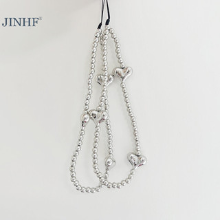  Jinhf INS Y2K Bạc Trái Tim Tình Yêu Nơ Điện Thoại Quyến Rũ Dây Đeo Hạt Mặt Dây Chuyền Cho Phụ Kiện Điện Thoại Dây Treo Cô Gái Trang Sức HOT 