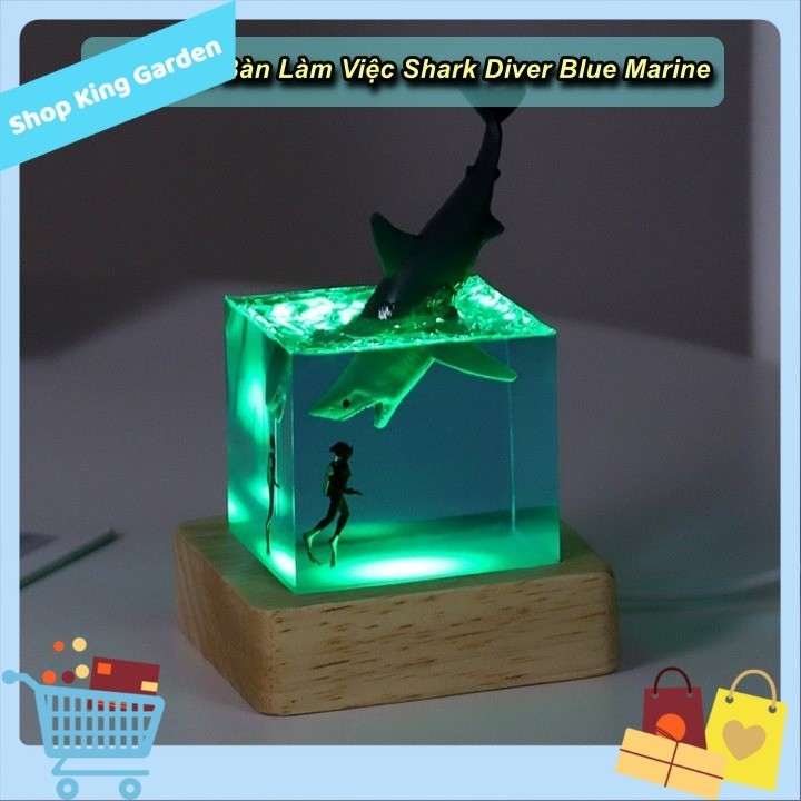 [HCM] - Đèn Bàn Trang Trí Decor 3D Shark Diver Blue Marine Cao Cấp LED Đa Sắc , Cubic 5 cm - King Ga