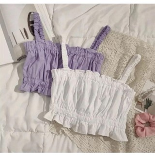 Áo hai dây nữ áo croptop phối bèo chun eo xinh xắn tiểu thư bánh bèo