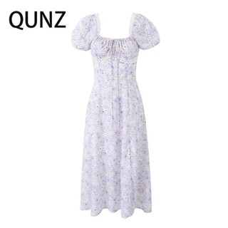 Đầm in tay ngắn cổ vuông Qunz Grace 9343
