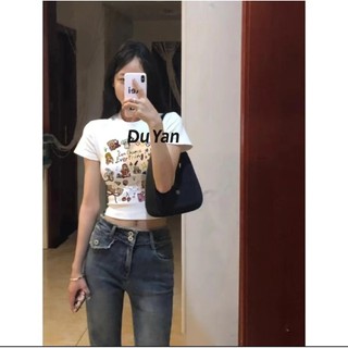 Du YAN Áo thun ngắn cotton nguyên chất in dáng ôm vừa vặn áo sơ mi hot girl top dành cho nữ