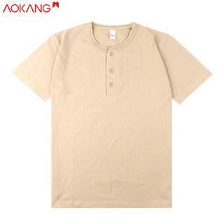 Aokong Nam Nữ Nhật Bản 250g cotton nặng cổ henley áo thun ngắn tay màu trơn vai thẳng áo sơ mi POLO hàng đầu