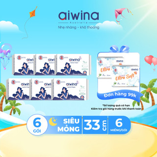 Combo 6 Băng vệ sinh Aiwina siêu mỏng ban đêm 33cm gói 6 miếng