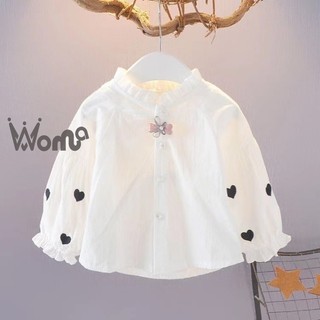 WOMA Áo sơ mi bé gái, cotton nguyên chất, quần áo xuân thu, tay dài, 0-1-2-3 tuổi, bé gái 5 tuổi