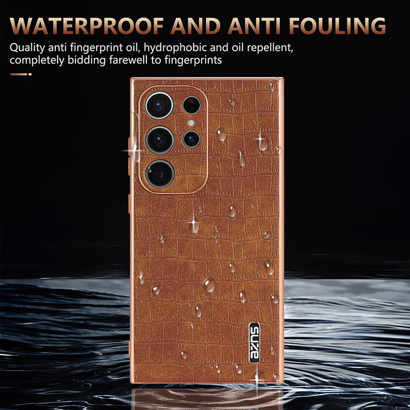 Sang Trọng Mạ Họa Tiết Da Cá Sấu Bảo Vệ Toàn Ống Kính Ốp lưng Samsung S24 S23 S22 Ultra Plus PU Chốn