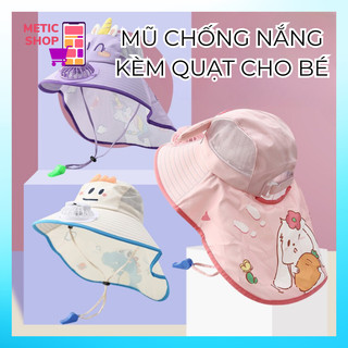 Mũ Vành Đuôi Dài Kèm Quạt Mini Dành Cho Bé Trai Gái Sạc Tích Điện Tiện Dụng, Nón Rộng Vành Đuôi Dài Nhiều Màu Sắc. Mũ Nử