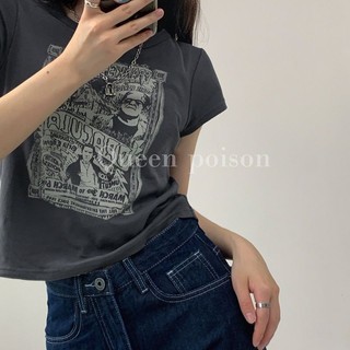 Mỹ Retro Hoạt Hình In Hình Ngắn Tay Áo Thun Nữ Mùa Hè Phong Cách Mới Ngắn Slim-fit Ôm Hơn Nhìn Top Thời trang Dạo Phố